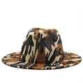 Close-up of camouflage wool fedora featuring a wide flat brim and sturdy felt texture - M (56-58cm) / Khaki