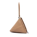 Mini beige woven triangle coin purse with leather strap and secure zipper closure - Apricot