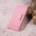 Pink faux crocodile leather long wallet for women with elegant gold metal bar accent - Pink