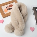 Plush beige faux fur scarf with soft pom-poms for winter warmth and elegant styling - Milk Tea