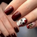 Press-on nails featuring dark red skulls and roses pattern in square shape - Yellow Jelly Glue + Nail File (Temu/Tiktok Version)