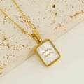 18K gold plated stainless steel Aquarius necklace with white mother-of-pearl pendant - With Cable Chain / Aquarius