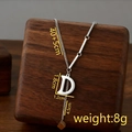 Polished titanium steel necklace featuring letter D pendant and tassel with dimensions - Letter D / Silver