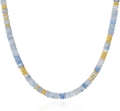 Bohemian beaded necklace with light blue natural stones and gold metal spacers - Style 23 (Aquamarine) (6mm)