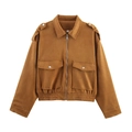 Giacca bomber da donna in finta pelle scamosciata marrone con grandi tasche taglia S - Taglia S / Cammello