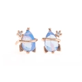 Macro detail of planet-shaped rose gold earring with blue teardrop gemstone and zircons - Rocket And Planet Style (EH00640) / Rose Gold