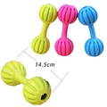 Trois jouets à mâcher pour chien en caoutchouc de 14,5 cm en vert, rose et bleu - Haltère Linéaire (Avec Clochette)