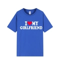 Blue short-sleeved cotton T-shirt featuring white and red I Love My Girlfriend print - Royal Blue (Girlfriend)