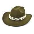 Detail of olive green wool fedora hat featuring an intricate pearl-beaded decorative band - M (56-58cm) / Army Green