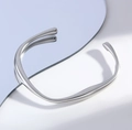 Modern irregular streamlined open bangle in silver finish with a minimalist organic shape - Real Gold Plated Silver Square Bangle (NU09-9)