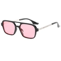 Lunettes de soleil aviateur rétro à monture noire et verres roses transparents - Monture Noire Verres Roses