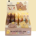 Cute 10-color bear ballpoint pen set with 0.7mm tip in 36-piece display box - 7493 Cheese Bear 10-Color Pen
