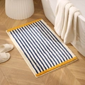 Absorbent blue and white striped bathroom mat with yellow border on wooden floor - 50x80cm / Blue Tone