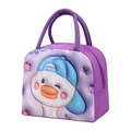 Purple insulated lunch bag with cartoon duck print and durable woven handles - Purple Trendy Duck 28