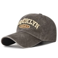 Washed charcoal grey baseball cap featuring 3D Brooklyn 1947 embroidery in vintage style - Adjustable / Coffee