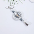 Silicone keychain with leopard print ring, grey bull head charm and a soft tassel - Grey And White Leopard With Bull Skull (#4)