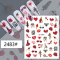 Fashion nail stickers with red roses, lips, and chic female illustrations, model JO-2483 - Style 2483