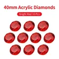 Set of 10 large 40mm red round multi-faceted acrylic crystal diamonds for decoration - 40mm (Bright Red)