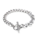 Minimalist silver stainless steel Cuban chain bracelet with a toggle OT clasp - Silver (KB168043-Z)