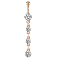 Rose gold navel ring set featuring five sparkling AAA cubic zirconia dangling stones - Rose Gold Zircon Ball