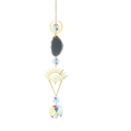 Golden suncatcher with grey agate slice, moon charms and colorful rainbow crystal prisms - Black Agate