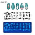 Close-up of OMQ-12 Easter nail stamping plate with rabbits, eggs, and flower patterns - Easter Egg Rabbit (OM-Q Printing Template 12)