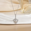 Silver heart pendant necklace with micro-set zircon frame on white display board - Silver Shield Heart Zirconia Style (XL0469G)