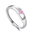 S925 sterling silver adjustable ring featuring a polished heart shaped pink gemstone - FDJZ-146-Women's
