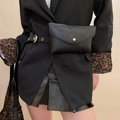 Sac ceinture noir en cuir de style ethnique rétro avec boucle argentée ronde et ceinture - 93# Noir Géométrique Style Sac Banane