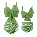 Two-piece green bow bikini set for family featuring green marble print high waist bottoms - Q241003 / 104