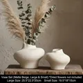 Set of two off-white ceramic vases with brushed texture in a rustic Wabi-sabi minimalist style - Brushed Beige S/L Combo