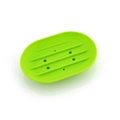 Non-slip bright green silicone soap dish with oval drainage holes and raised ridges - Oval / Green