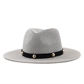 Gray woven western cowboy hat with black studded band for outdoor beach sun protection - M (56-58cm) / Gray