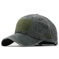 Berretto da baseball vintage lavato antracite con ricamo USA e dettaglio patch bandiera - Regolabile / Verde Militare