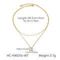 Vue détaillée d'un collier double rang en acier inoxydable doré avec pendentif blanc - Style Double Couche Pendentif Coquillage Rectangulaire (HC-N40316-WT)