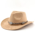 Classico cappello da cowboy western in finta pelle scamosciata color cammello con fibbie - M (56-58cm) / Cammello