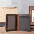 Vintage dark brown leather card holder with ID window and card slots in rustic style - 1079 Deep Brown