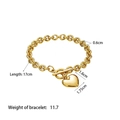 Golden chunky chain heart pendant bracelet with toggle clasp in 17cm length - Gold OT Buckle Thick Chain Heart