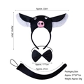 3-piece black boar costume set with plush ears headband, bow tie and long tail - 3D Black Pig 3-Piece Set (Headband+Bowtie+Tail)