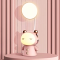Pink cartoon LED desk lamp with golden ears, foldable neck, and soft night light function - Lucky Doll Style (Pink)