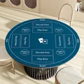 Premium round anti-slip rubber poker mat for card games with professional 4-player layout - Diameter 60cm / Dark Blue - Round / 3.5mm Thickened Silent Rubber Base