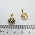 18k gold plated tree of life pendant with white shell and zircons shown on a ruler - Tree (Abalone Shell)