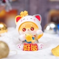 Lucky cat resin figurine in orange holding a koi fish with Good Luck Chinese characters - A109 Good Luck Cat / Extra Large Tray Display Series