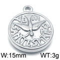 Silver round metal pendant with bird embossing and Veni Sancte Spiritus text, 15mm width - Steel Color Bird 15mm (KLJ5936-Z)
