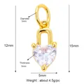 Miniature gold plated copper heart pendant with white zircon and round hanging loop - Milky White L75 Heart Lock / Gold