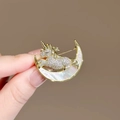 Unicorn and crescent moon gold-tone alloy brooch featuring rhinestones and mother of pearl - 825# Moon Unicorn