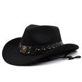 Cappello da cowboy nero classico con fascia in pelle marrone e distintivi vintage - M(56-58CM) Regolabile / Nero