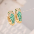 Golden snake hoop earrings with green enamel and white zircon paving detail - Dark Blue