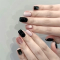 Close-up of cat-eye press-on nails with floral 3D art and sparkling rhinestones - Prefabricated Nail Strip / Distant Mountain Hibiscus