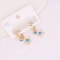 Golden stainless steel star earrings featuring evil eye charms on a white display card - Evil Eye Star Style (5#)